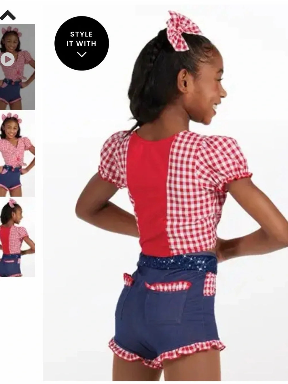 Weissman Red Gingham Tie-Front Top with Navy Shorts Accents